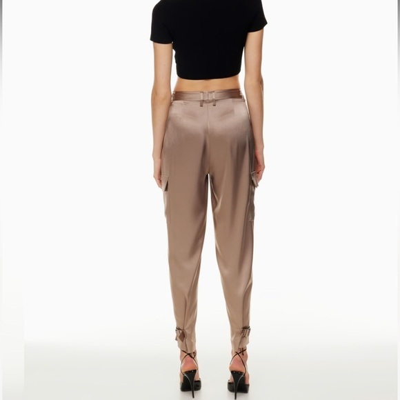 New! Aritzia Babaton Refined Satin Cargo Pant Sz 4 Deep Taupe - Picture 3 of 16